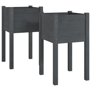 vidaXL Garden Planters 2 pcs Grey 40x40x70 cm Solid Pinewood