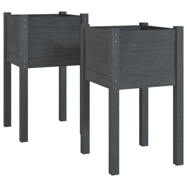 vidaXL Garden Planters 2 pcs Grey 40x40x70 cm Solid Pinewood
