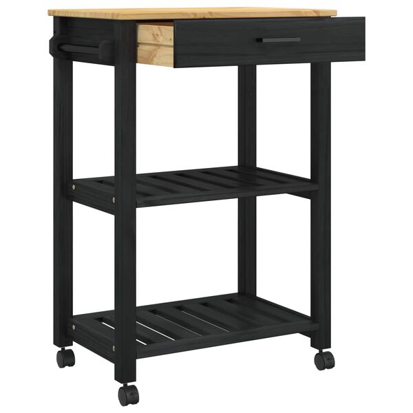 vidaXL Kitchen Trolley Black 88.5 x 40 x 60 cm Solid Pine Wood