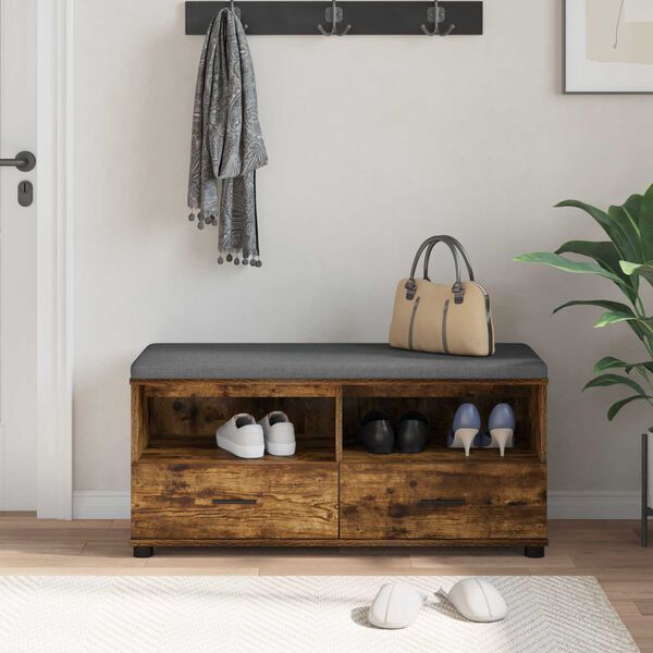 vidaXL Hall Bench with Cushion with Drawer Smoked Oak 100 x 38 x 46 cm