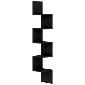 vidaXL Wall Corner Shelf | Black | Engineered wood | 19x19x123 cm | Corner Shelf