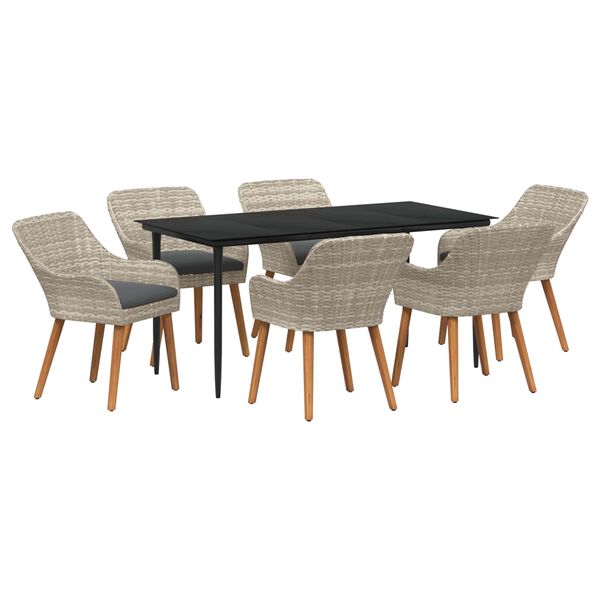 vidaXL Garden Dining Set with Cushion 7 pcs Light Grey Poly Rattan