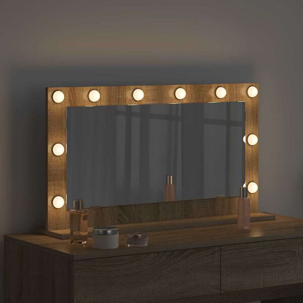 vidaXL Vanity Mirror with LED Strip Lights Sonoma Oak 80 x 45 x 18 cm