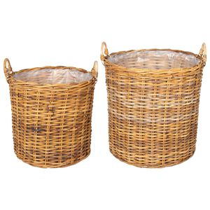vidaXL Planter Basket GENDT 2 pcs Natural Brown Kubu Rattan