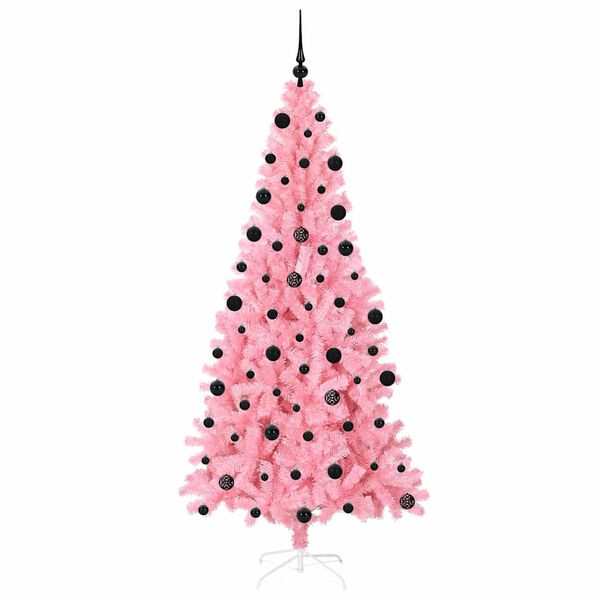 vidaXL Christmas Tree with 300 LEDs with Stand Pink 210 cm PVC