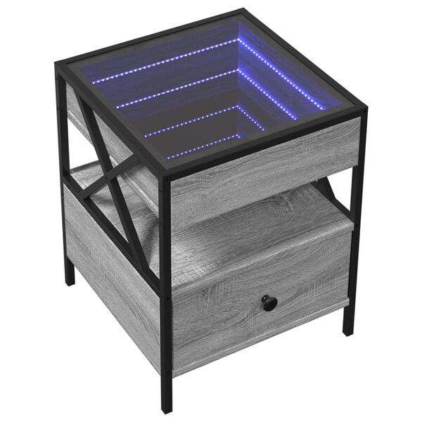 vidaXL Coffee Table with Infinity LED Grey Sonoma 40x40x51 cm