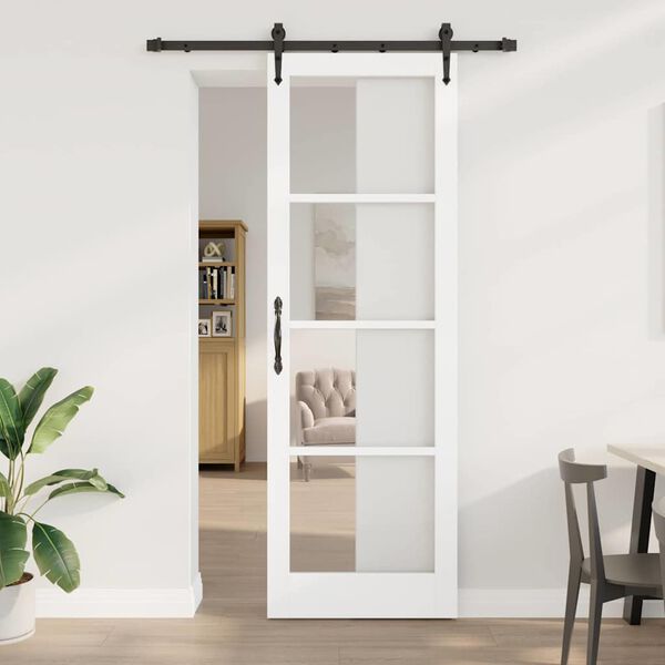 vidaXL Sliding Door ORKDAL White 78 x 232 cm Solid Pine Wood and Glass
