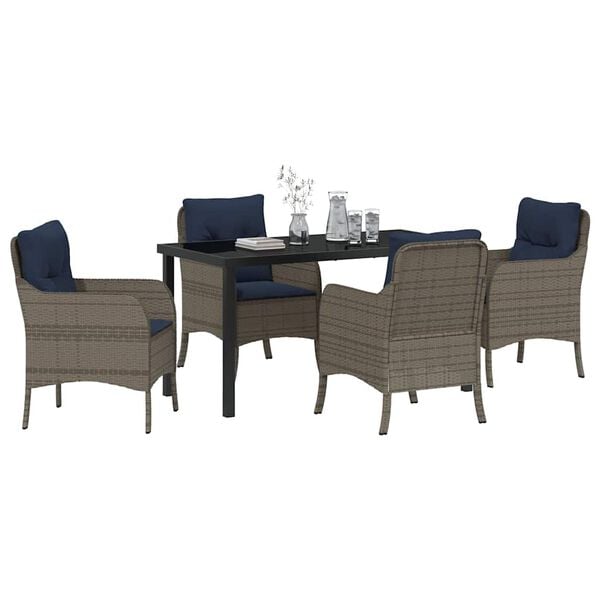 vidaXL Garden Dining Set with Cushion 5 pcs Grey Poly Rattan
