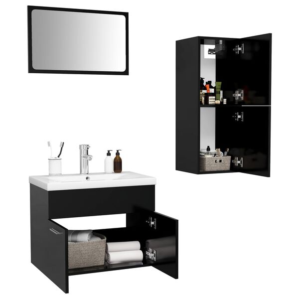 vidaXL Bathroom Furniture Set Black Engineered Wood