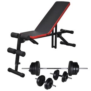 vidaXL Adjustable Sit-up Bench with Barbell and Dumbbell Set 60.5 kg
