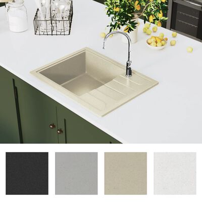 vidaXL Kitchen Sink with Overflow Hole Oval Beige Granite