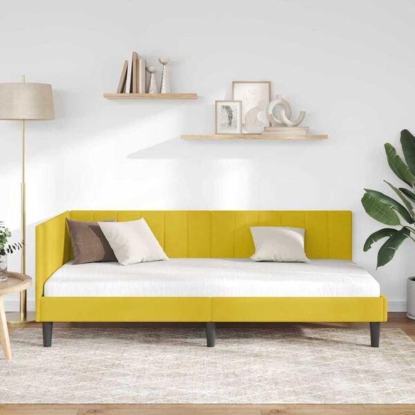 vidaXL Corner Bed Frame with Headboard Yellow 90 cm x 190 cm Velvet