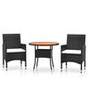 vidaXL 3 Piece Garden Bistro Set Poly Rattan and Solid Wood Black