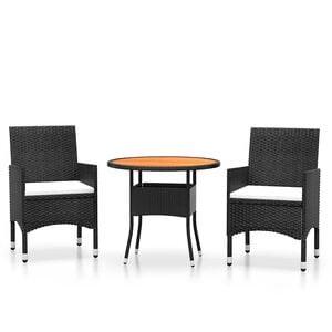 vidaXL 3 Piece Garden Bistro Set Poly Rattan and Solid Wood Black