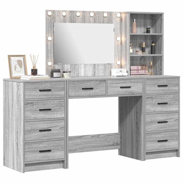 vidaXL Dressing Table with Drawer 3 pcs Grey Sonoma Engineered Wood