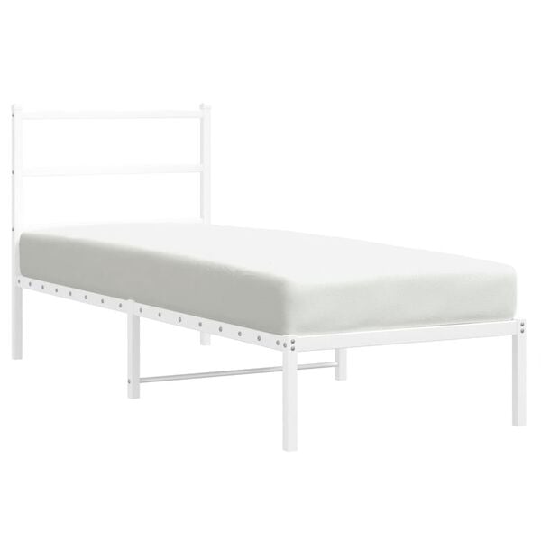 vidaXL Metal Bed Frame without Mattress with Headboard White 75x190cm