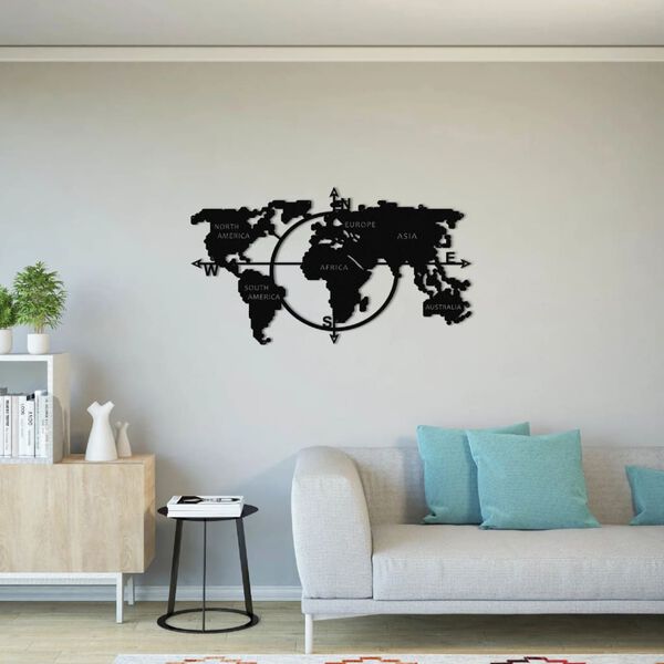 Homemania Wall Decoration World Map 100x56 cm Metal Black