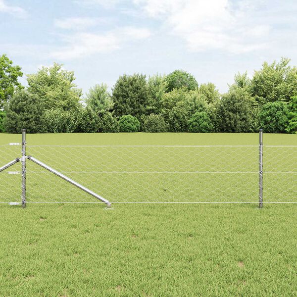 vidaXL Fence with Posts Silver 0.5 x 25 m PVC-coated steel