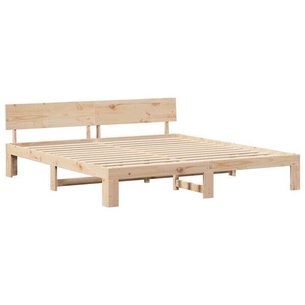 vidaXL Bed Frame with Headboard Natural 200 x 200 cm Solid Pine Wood