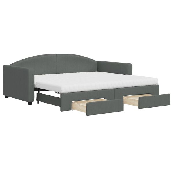 vidaXL Daybed with Trundle and Drawers Dark Grey 90x190 cm Fabric