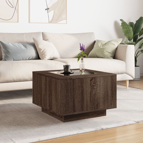 vidaXL Coffee Table with LED Brown Oak 60x60x40 cm Engineered Wood