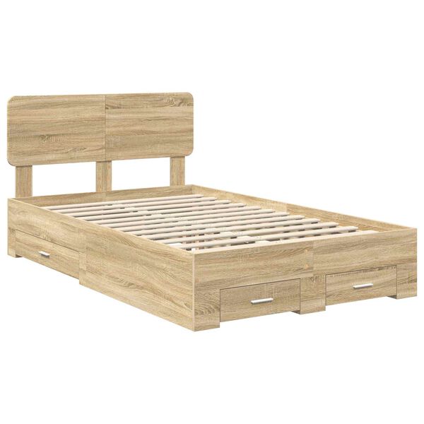 vidaXL Bed Frame with Drawer Sonoma Oak 135 x 190 cm Engineered Wood