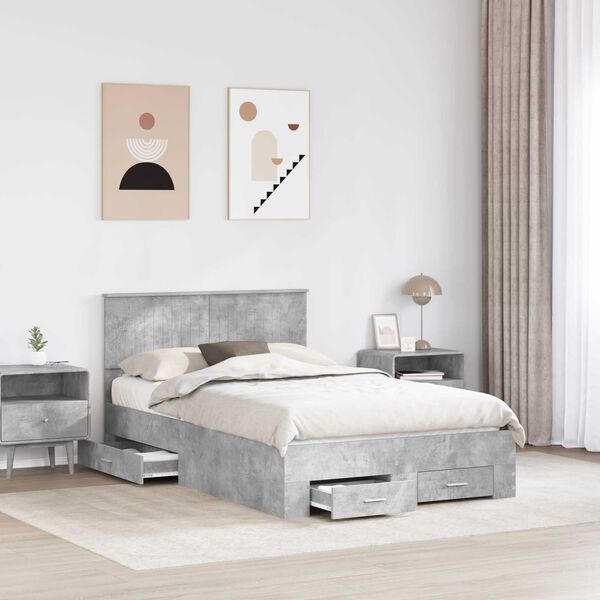 vidaXL Bed Frame Concrete Grey 120 x 200 cm Engineered Wood