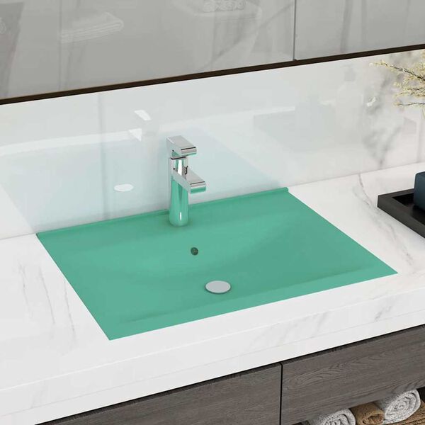 vidaXL Luxury Basin with Faucet Hole Matt Light Green 60x46 cm Ceramic