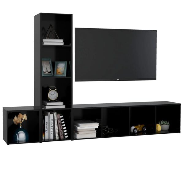 vidaXL 3 Piece TV Cabinet Set Black Engineered Wood