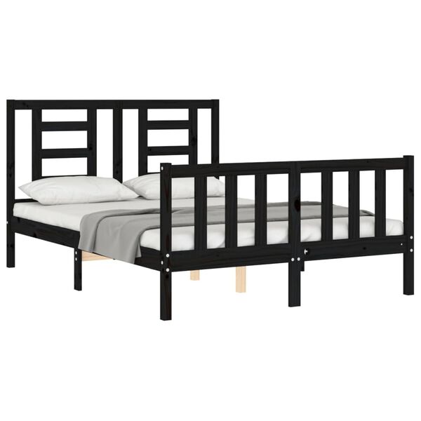 vidaXL Bed Frame without Mattress Black Double Solid Wood Pine