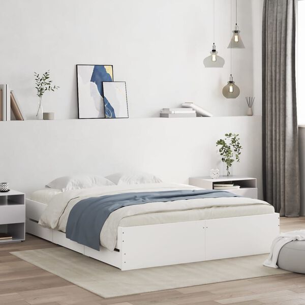 vidaXL Bed Frame with Drawers without Mattress White 150x200 cm King Size