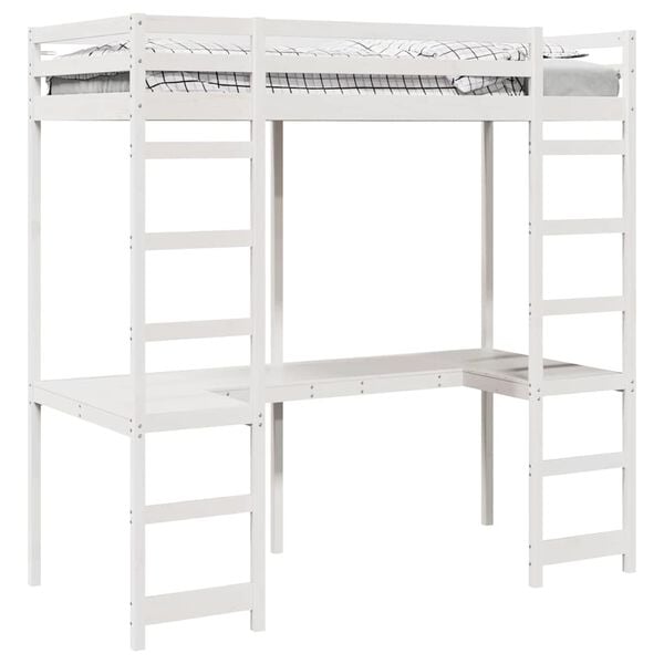 vidaXL Loft Bed Frame White 90 x 200 cm Solid Pine Wood