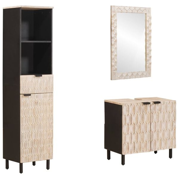 vidaXL Bathroom Sets with Drawer White Wash Finish Solid Mango Wood