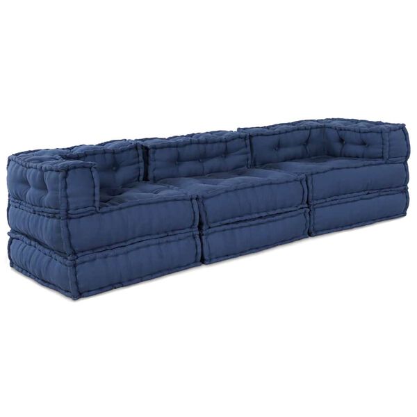 vidaXL Modular Sofa 3 pcs Indigo Fabric