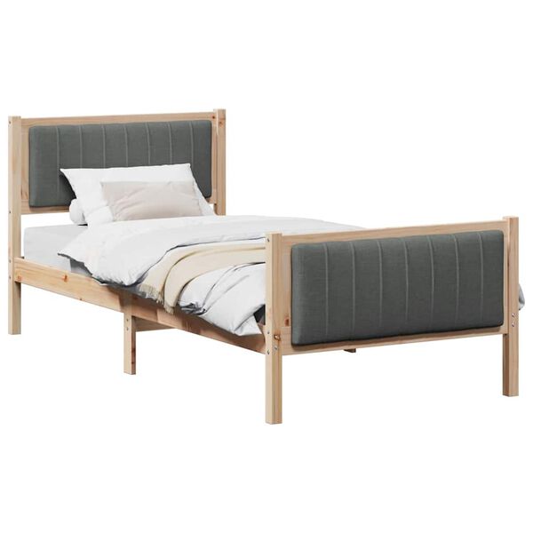 vidaXL Bed frame Brown and dark grey 90 x 190 cm Solid pine wood