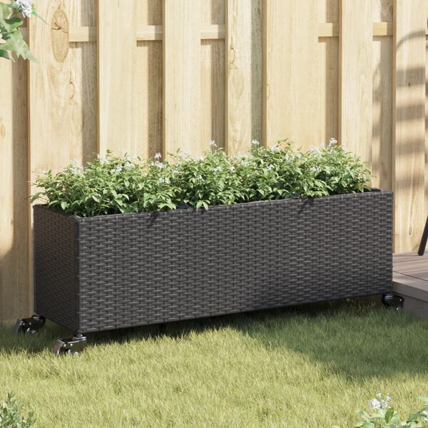 vidaXL Garden Planters with Wheels 2 pcs Black 107x32x38 cm Poly Rattan
