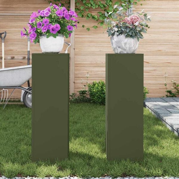 vidaXL Plant Stand 2 pcs Olive green 24 x 24 x 75 cm Steel