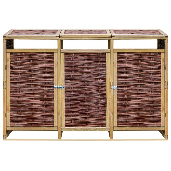 vidaXL Triple Bin Shed Pinewood and Wicker