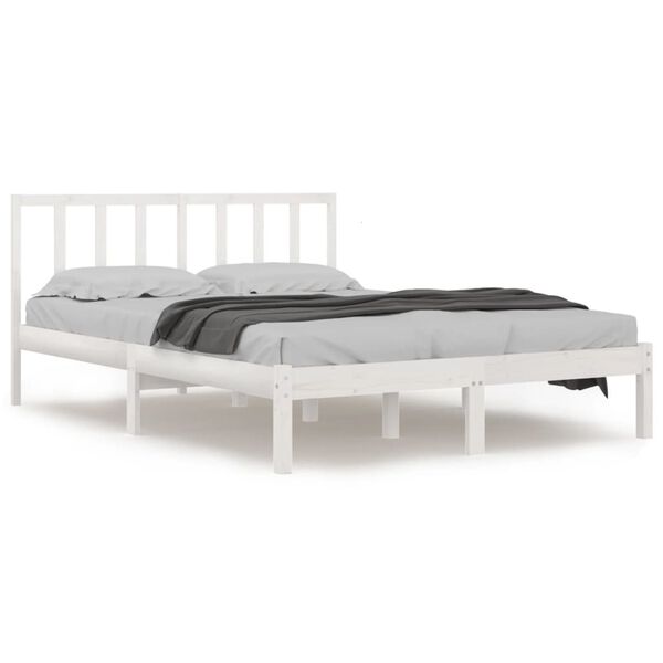 vidaXL Bed Frame without Mattress White Solid Wood Pine 140x200 cm