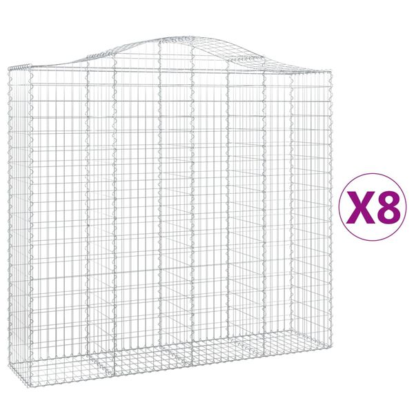 vidaXL Arched Gabion Baskets 8 pcs 200x50x180/200 cm Galvanised Iron