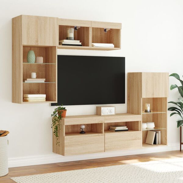 vidaXL 5 Piece TV Wall Units with LED Sonoma Oak Engineered Wood