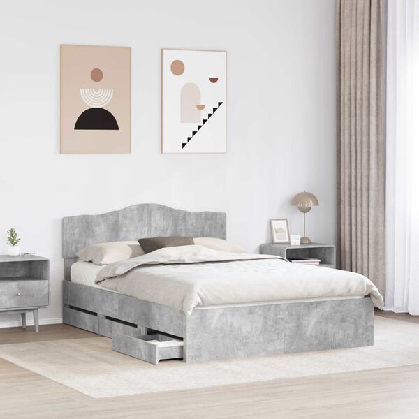 vidaXL Bed Frame with Drawer Concrete Grey 150 x 200 cm Engineer Wood