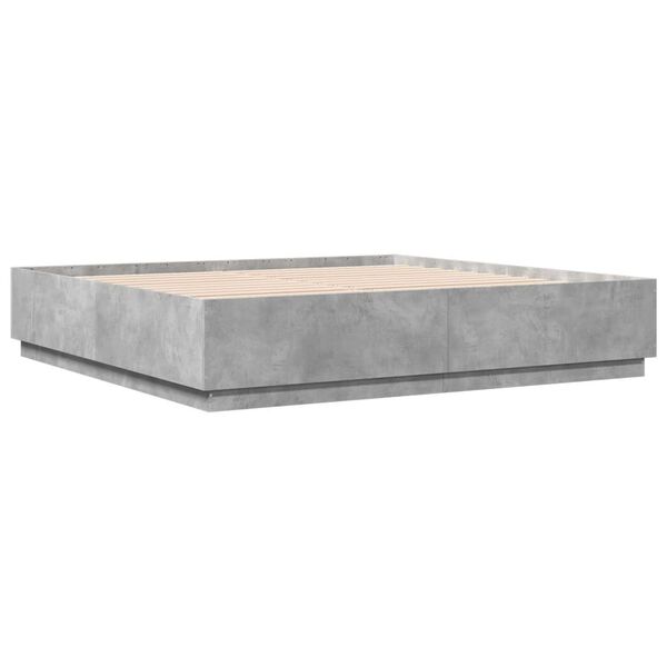 vidaXL Bed Frame with LED without Mattress Concrete Grey 200x200 cm