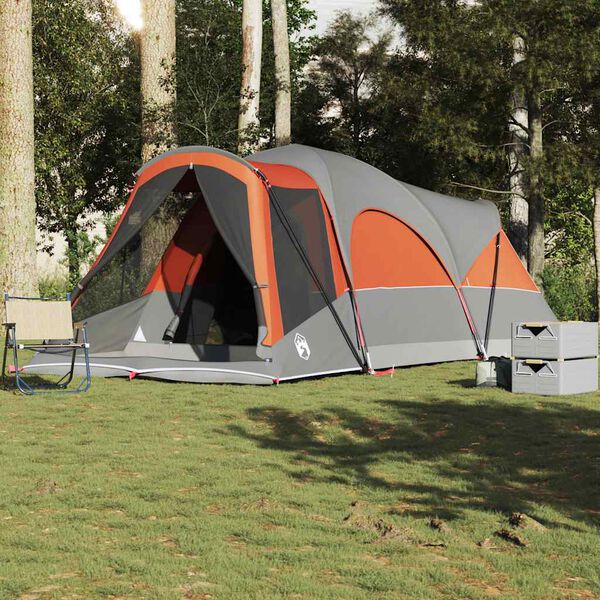 vidaXL Family Tent Tunnel 8-Person Grey and Orange Waterproof
