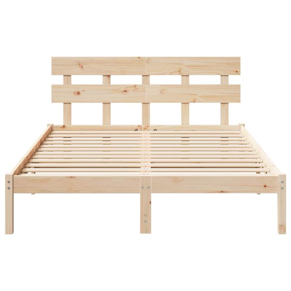 vidaXL Bed Frame with Headboard Brown 140 x 200 cm Solid Pine wood