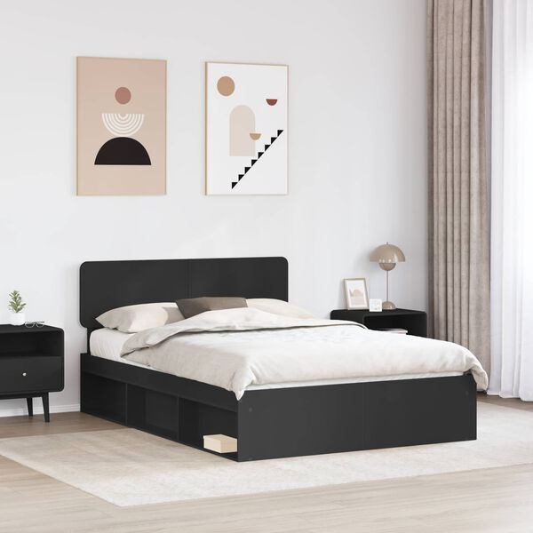 vidaXL Bed Frame with Headboard Black 160 x 200 cm Solid Pine Wood