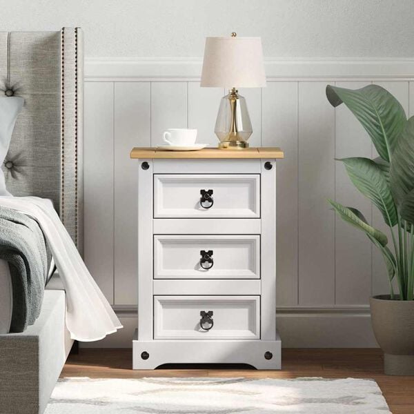 vidaXL Bedside Table with Drawer White 45 x 35 x 64 cm Solid Pine Wood