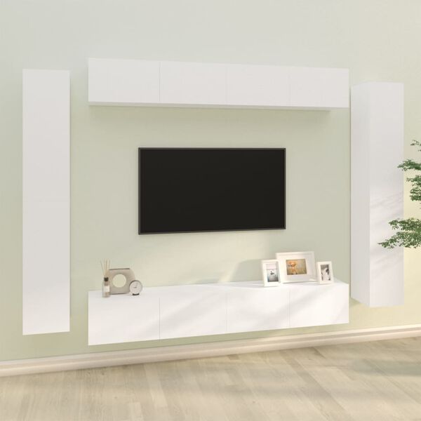 vidaXL 8 Piece TV Cabinet Set White Engineered Wood