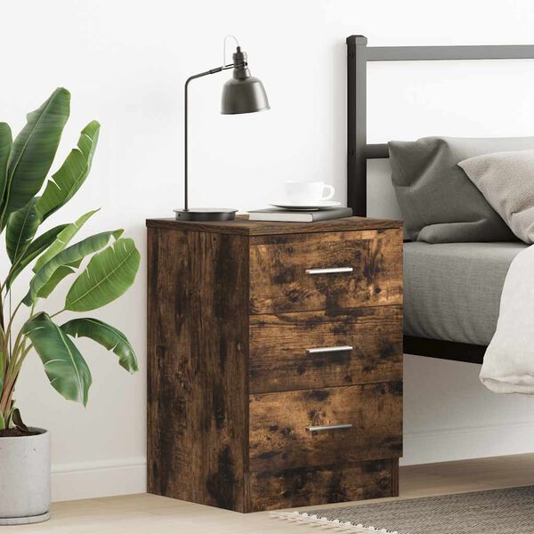 vidaXL Bedside Cabinet Smoked Oak 38x35x56 cm Engineered Wood