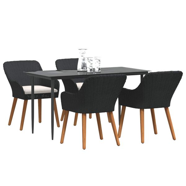 vidaXL Garden Dining Set with Cushion 5 pcs Black Poly Rattan